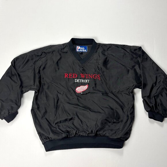 Detroit Red Wings Vintage Pro Player V Neck Windbreaker Jacket Black Sz L NHL - Picture 1 of 6